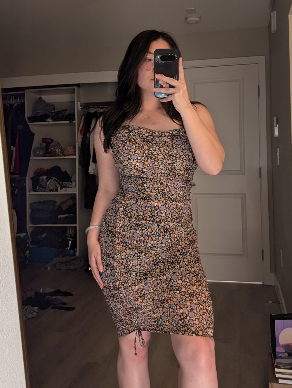 Astr Black Floral Mini Dress with Yellow & Orange Accents